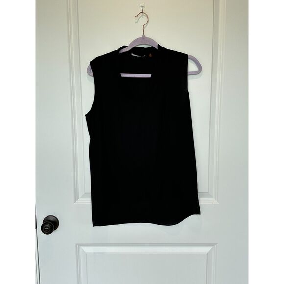 Tahari Split Neck Sleeveless Black Blouse Size Small - Picture 1 of 7